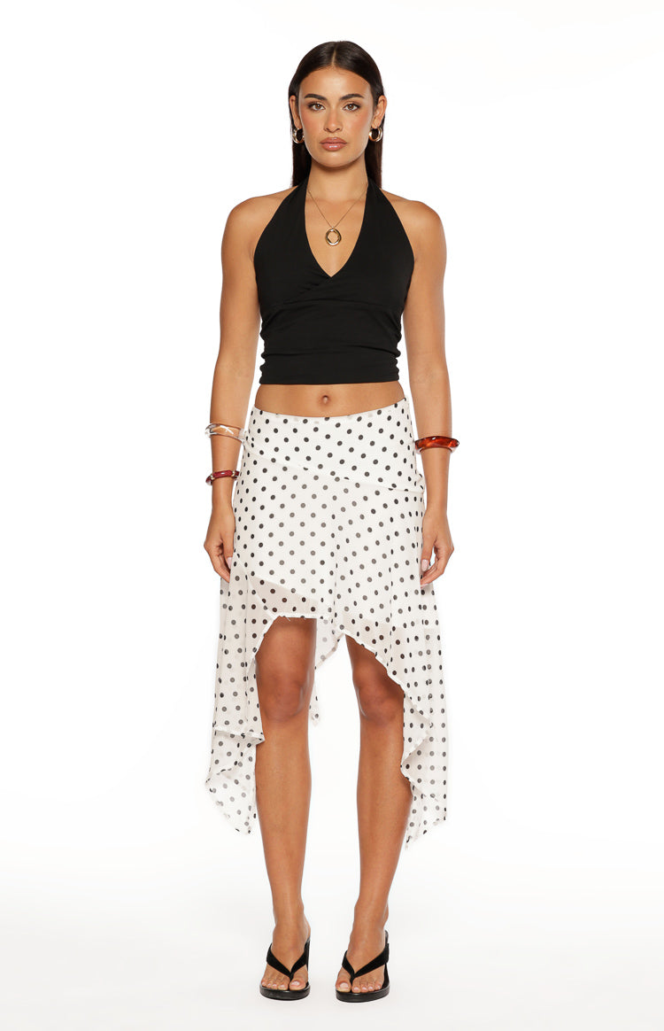 Khalea White Polka Dot Hanky Hem Midi Skirt Image