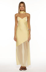 Laila Yellow Satin Scarf Formal Maxi Dress Image