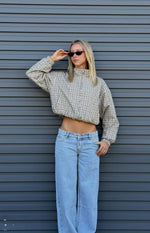 Lee Beige Plaid Funnel Neck Jacket