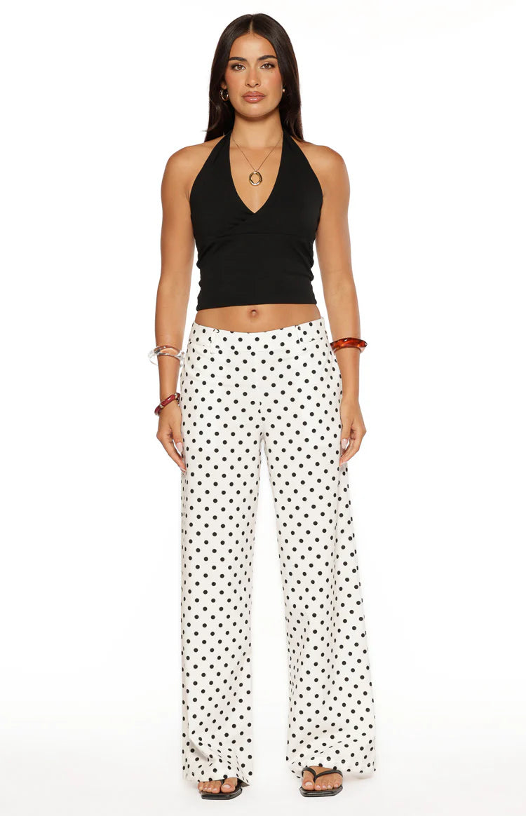 Loreta White Polka Dot Low Waist Pants