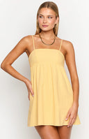 Beginning Boutique Lotus Love Affair Yellow Mini Dress yellow square neck babydoll mini dress with thin spaghetti straps and gathered bodice