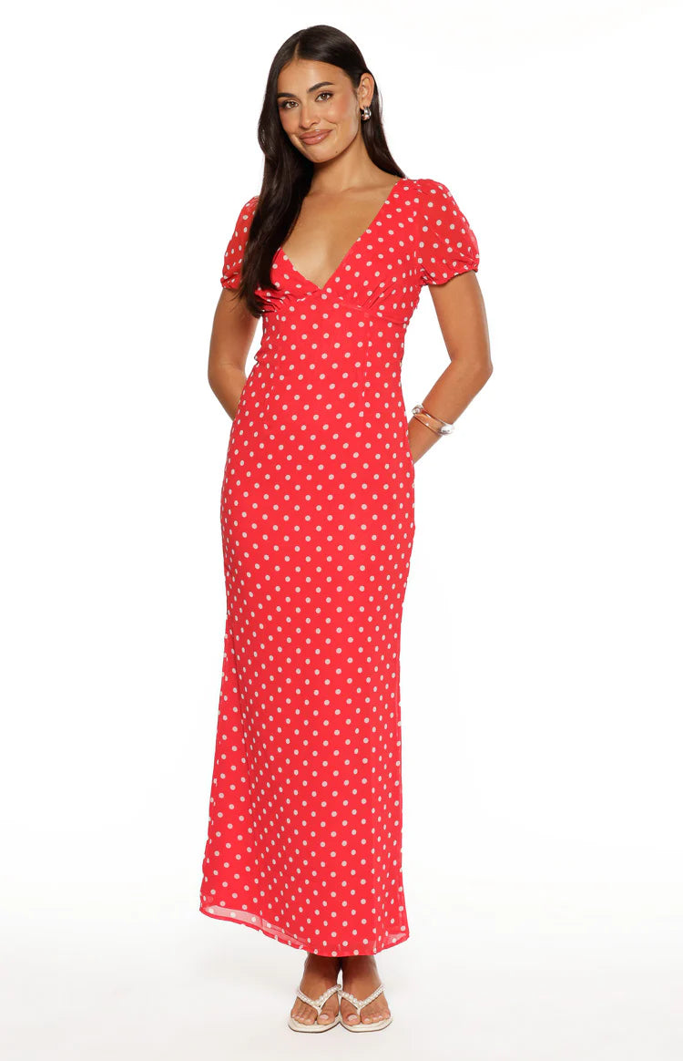 Lovella Red Polka Dot Maxi Dress - US 2 | Beginning Boutique Exclusive Lovella Red Polka Dot Maxi Dress - US 2 | Beginning Boutique Exclusive