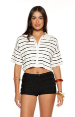Maple White Navy Stripe Cropped Knit Sweater