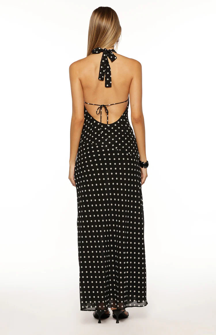 cowl neck maxi dress pattern Women's Brown Polka Dot Cowl Ruched Detail Maxi Dress