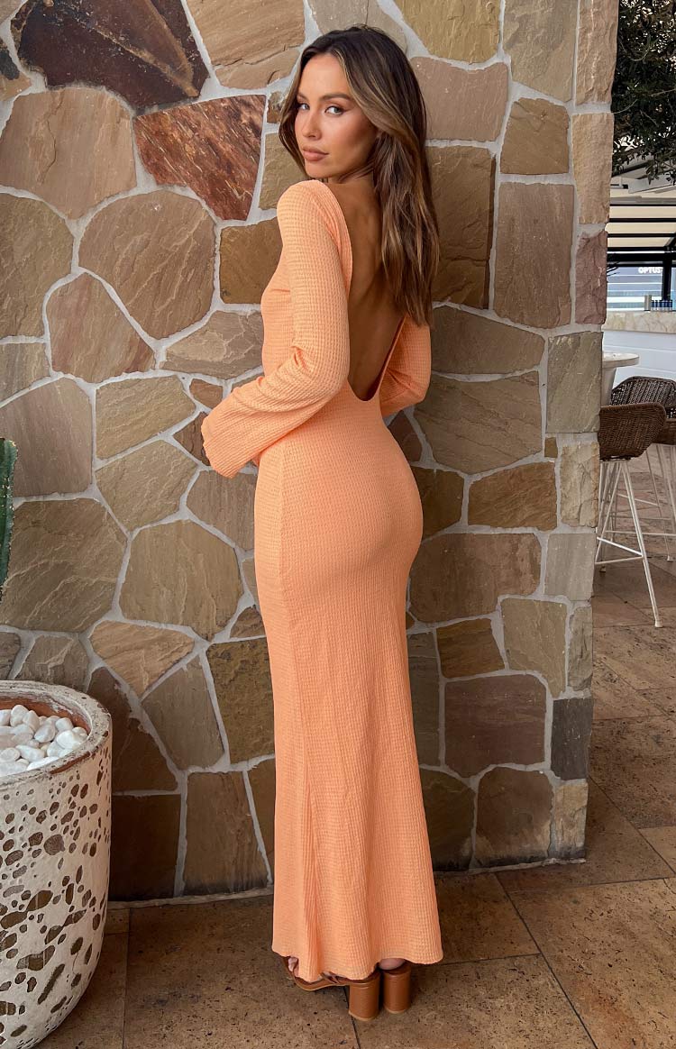 Looking For Love Orange Long Sleeve Midi Dress Image