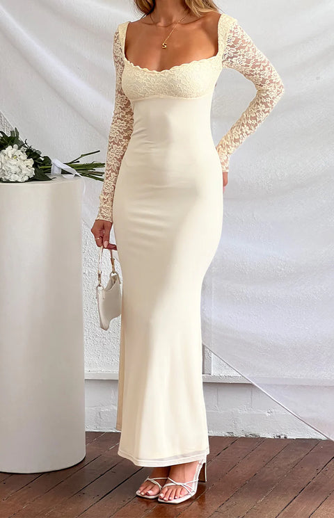 chinese dress ladies Vintage Cream White Lace Maxi Dress main image 0