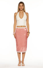 Petra Pink Sequin Lace Trim Midi Skirt Image