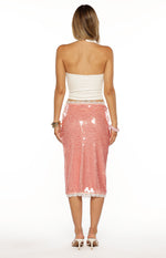 Petra Pink Sequin Lace Trim Midi Skirt Image