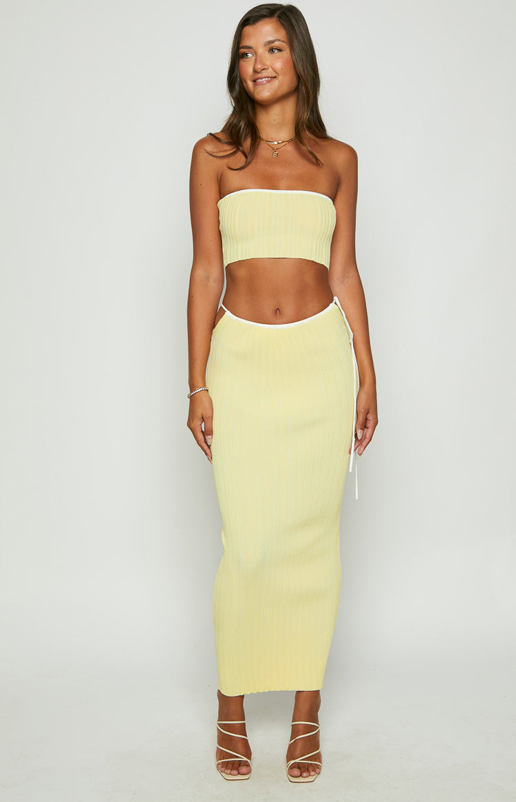 Pia Yellow Contrast Bind Knit Tube Top Image