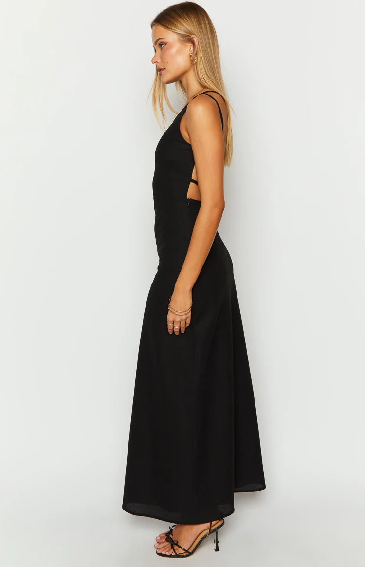 Pluto Black Linen Blend Maxi Dress Pluto Black Linen Blend Maxi Dress