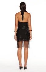 Rhani Black Sequin Tassel Cowl Mini Dress Image