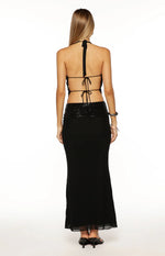 Saedee Black Halter Neck Mesh Top
