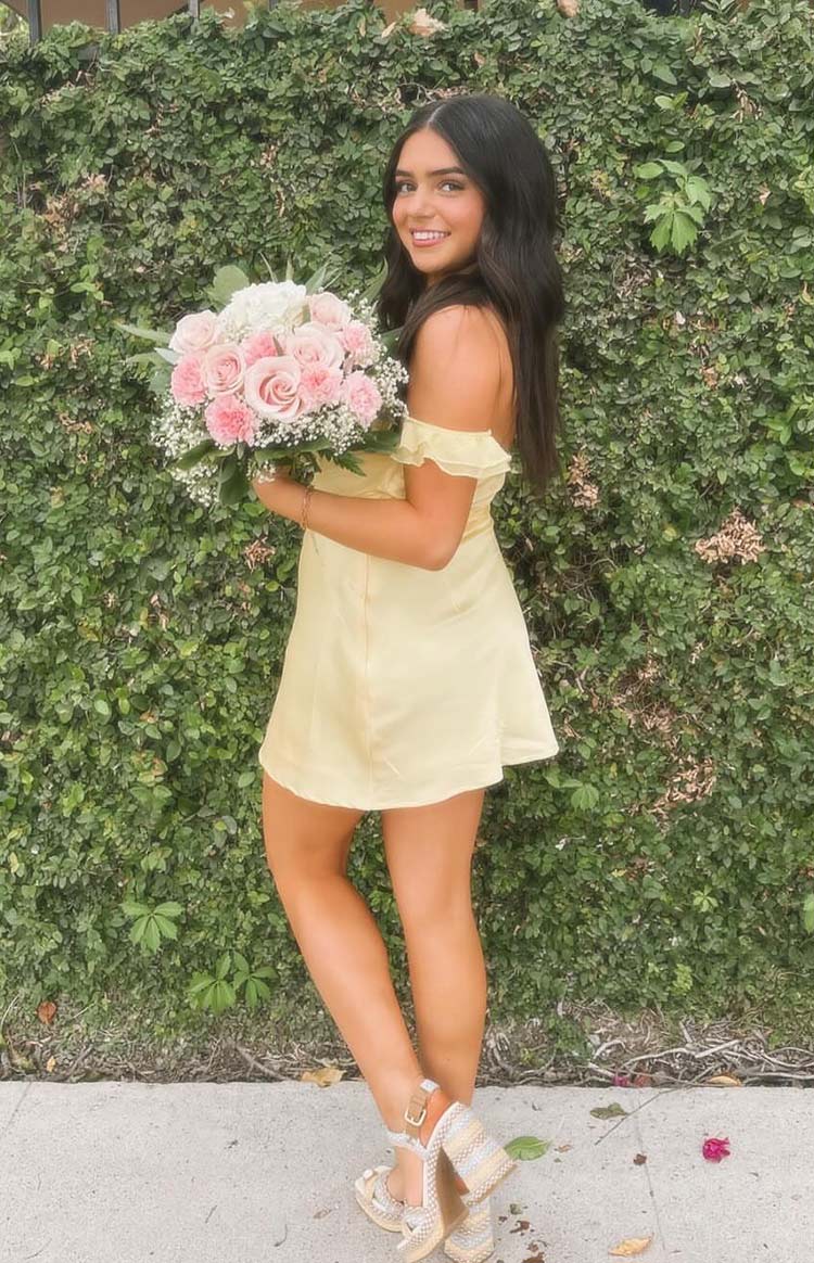 Silvia Yellow Satin Mini Dress - US 14