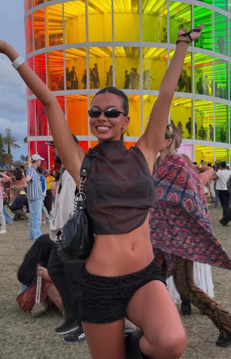 Blair Black High Neck Sheer Top