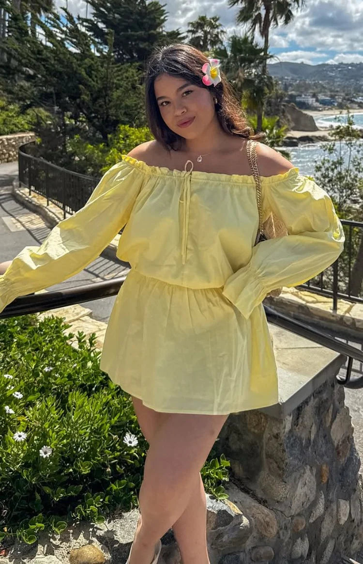 Bode Yellow Bardot Mini Dress - 10