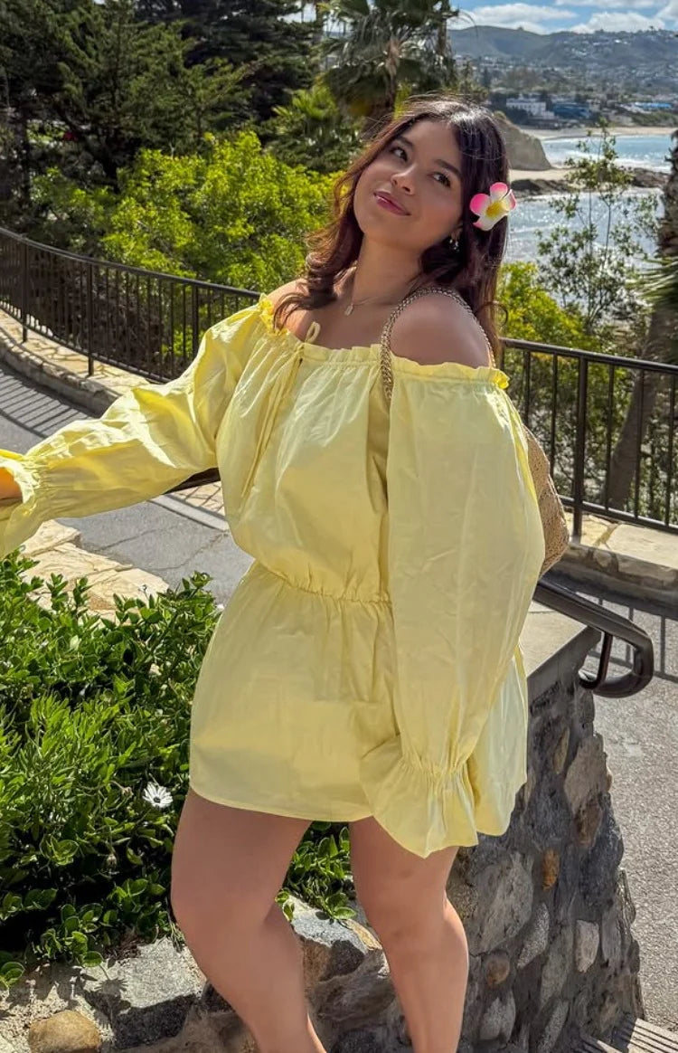 Bode Yellow Bardot Mini Dress - 10 | Beginning Boutique Exclusive Bode Yellow Bardot Mini Dress - 10 | Beginning Boutique Exclusive