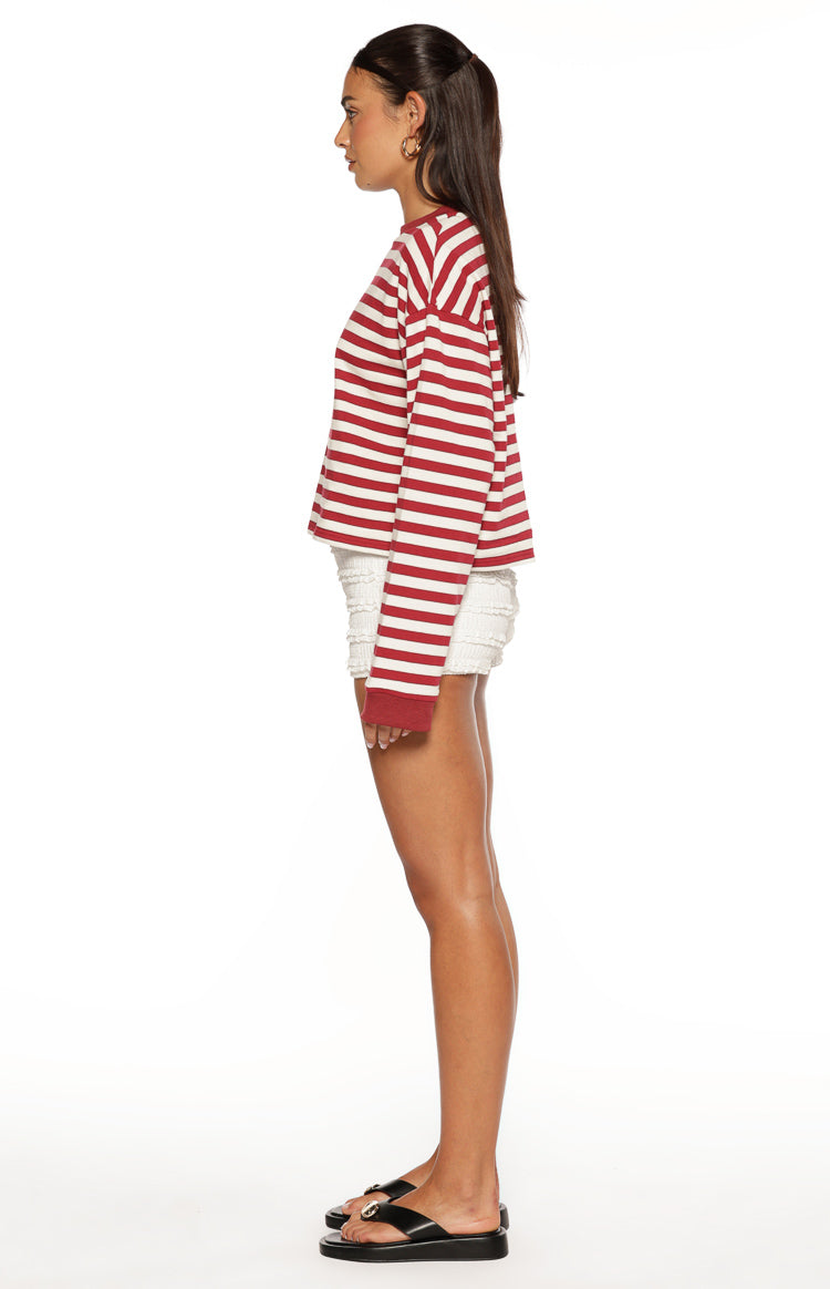 So Breezy Burgundy Stripe Long Sleeve Top Image