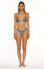 Talk That Talk Grey Sparkle Eyelet Bikini Top