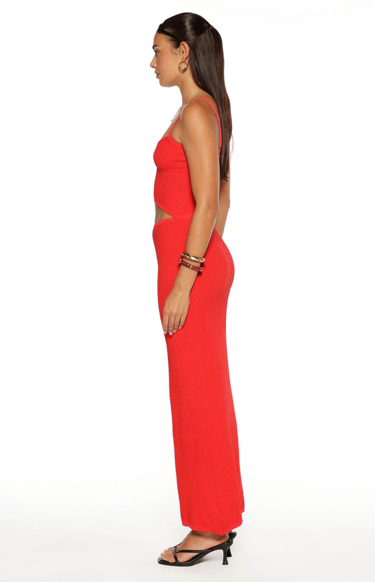Tegan Red Knit Cut Out Maxi Dress - US 2 | Beginning Boutique Exclusive