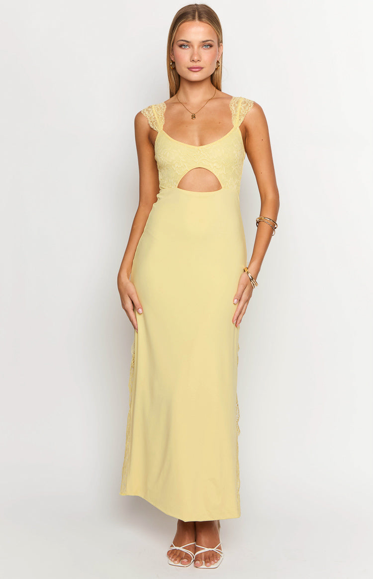 Tiana Yellow Lace Maxi Dress - US 0 | Beginning Boutique exclusive