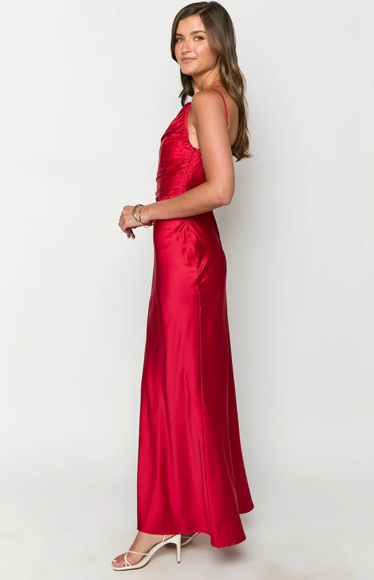 slim fit dress slacks Tina Red Formal Maxi Dress - US 10