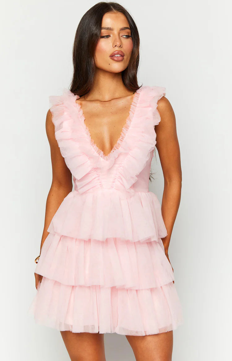 light pink tulle mini dress Tori Pink Tulle Mini Dress - US 8