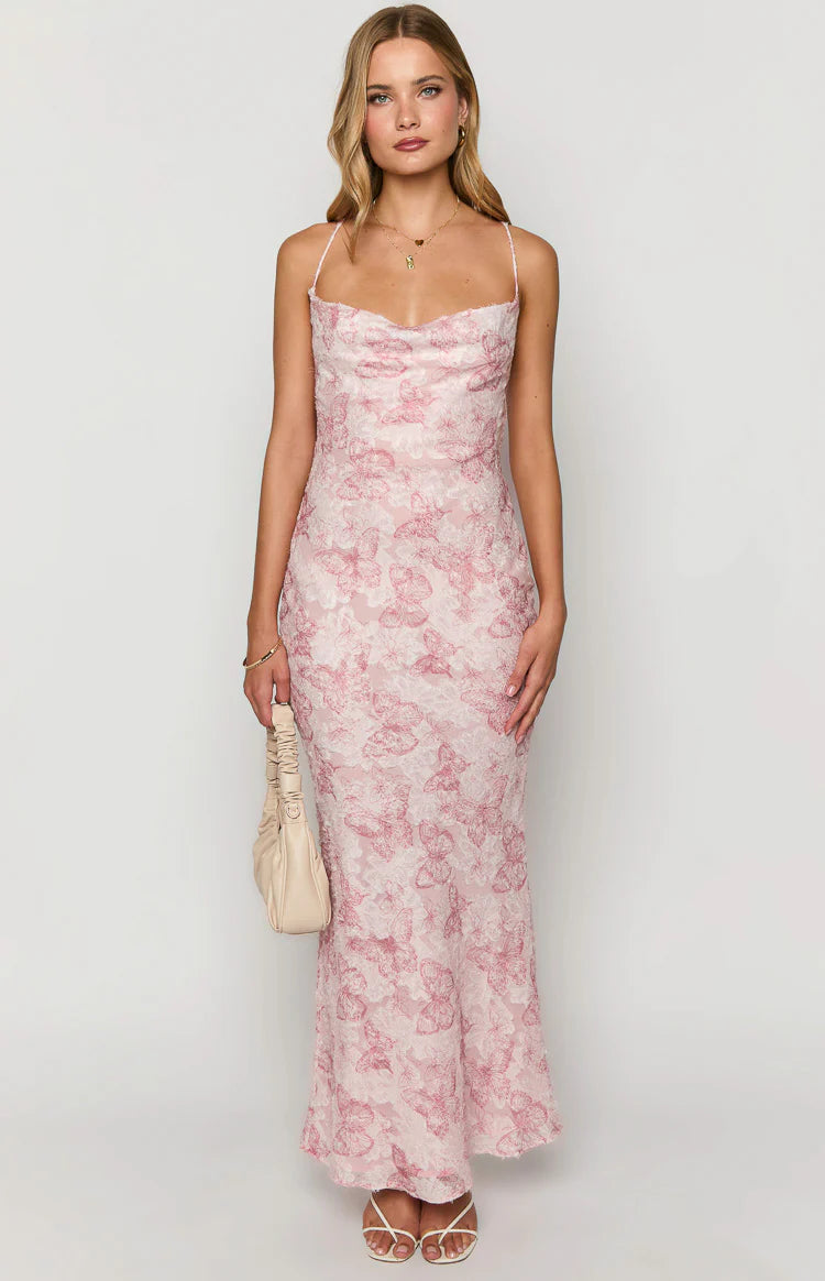 Valentina Pink Butterfly Maxi Dress - US 18