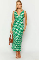 Verlaine Green Check Maxi Dress - US 0 | Beginning Boutique Exclusive