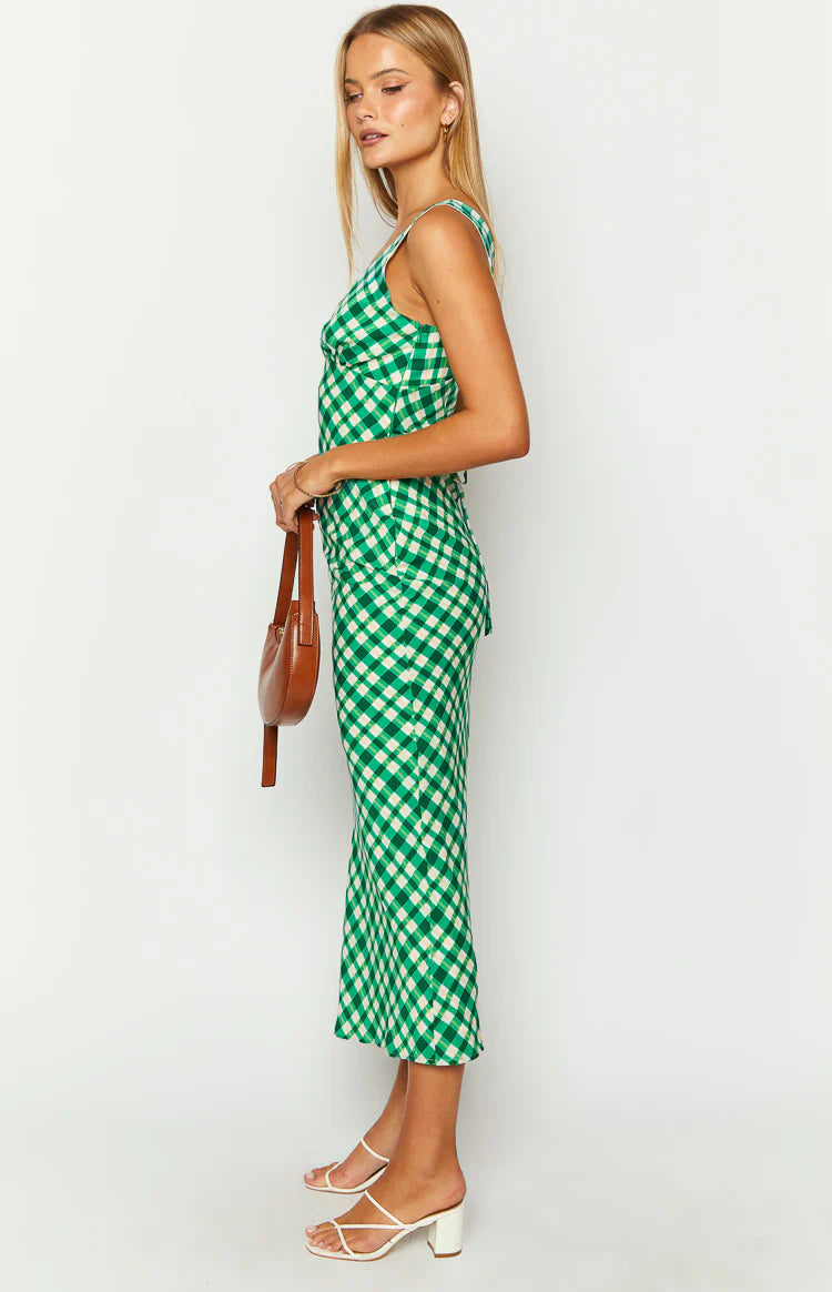 Verlaine Green Check Maxi Dress - US 0 | Beginning Boutique Exclusive