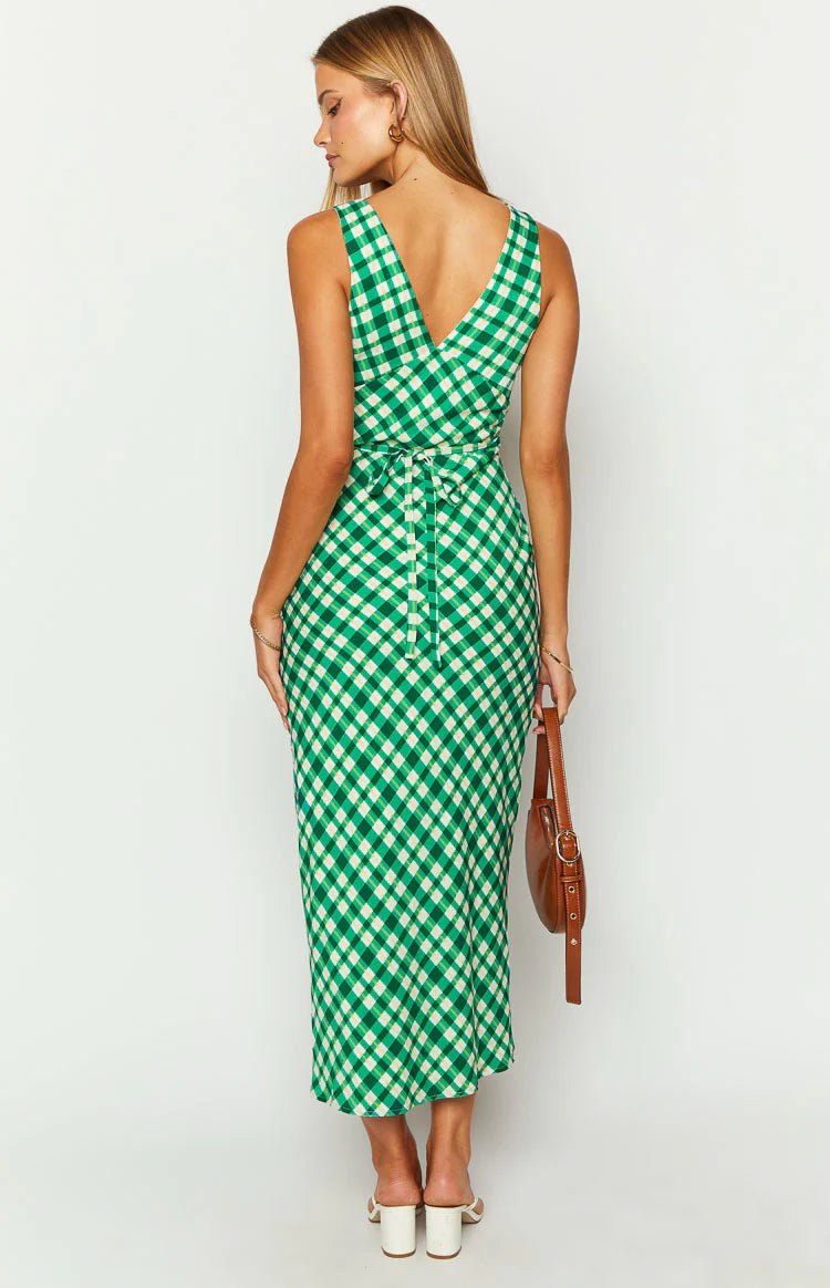 Verlaine Green Check Maxi Dress - US 0
