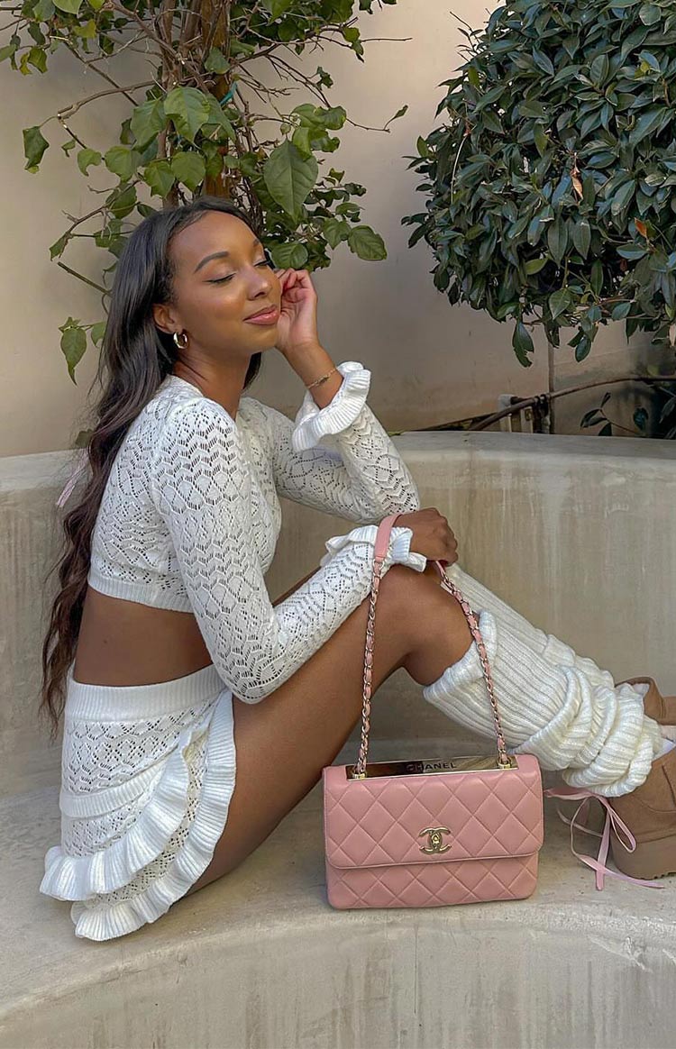 Lorri White Knit Ruffle Top | Beginning Boutique US