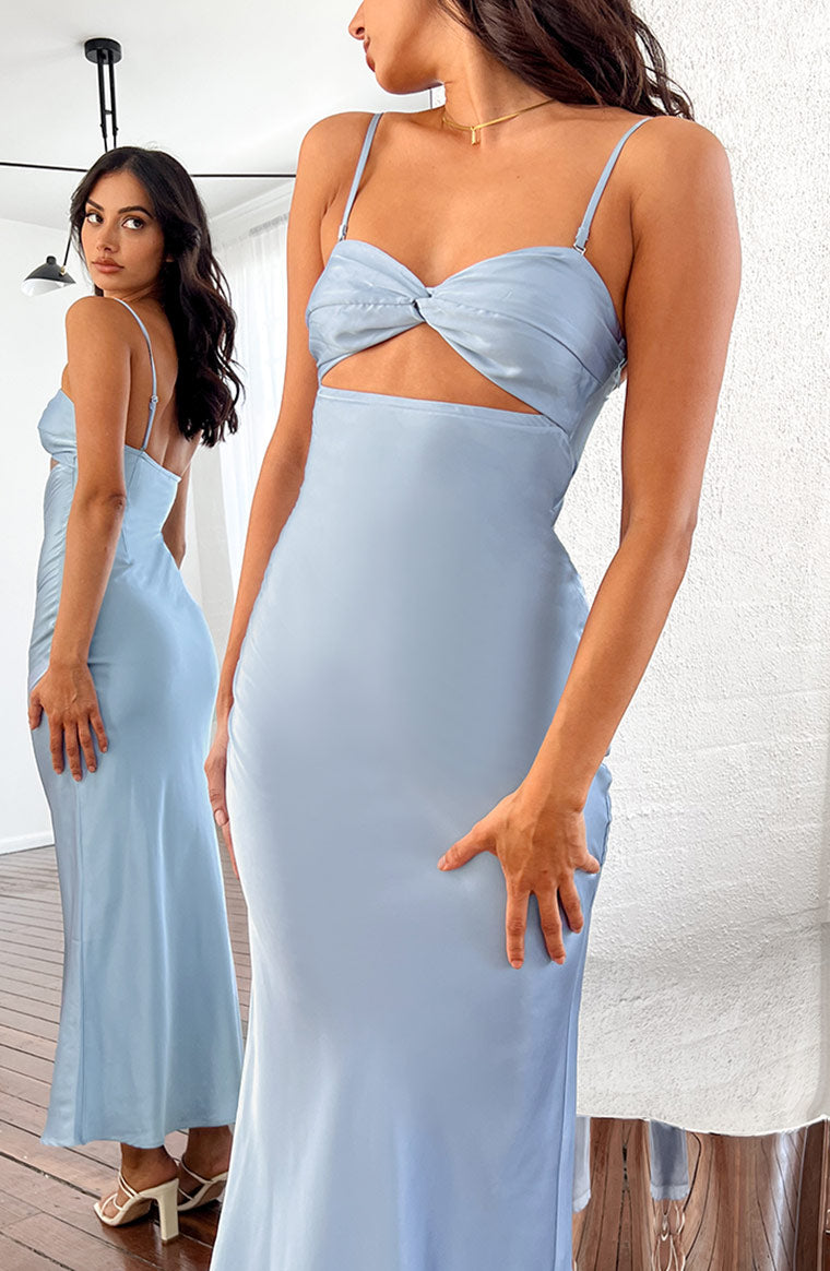 Xander Blue Satin Maxi Dress - US 12 | Beginning Boutique Exclusive Xander Blue Satin Maxi Dress - US 12 | Beginning Boutique Exclusive