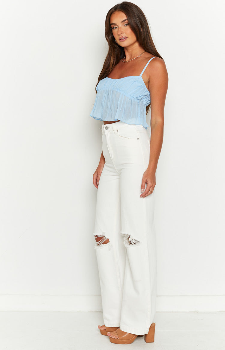 A 94 High & Wide Washed White Rip Jeans Image