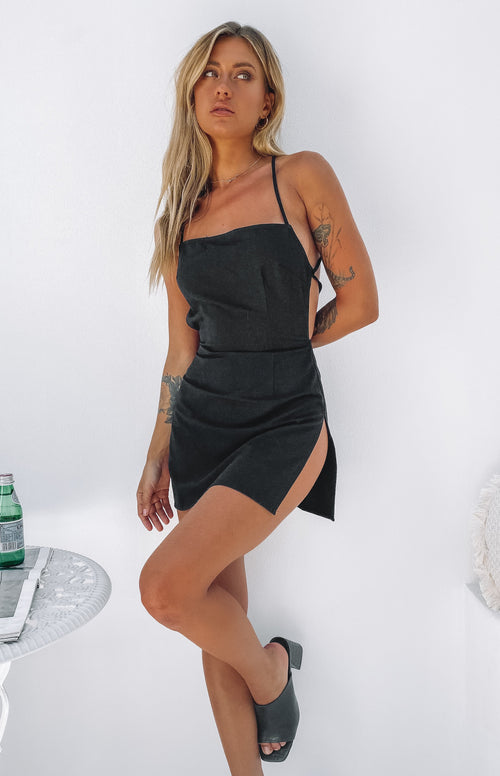 Amara Backless Mini Dress Black – Beginning Boutique US