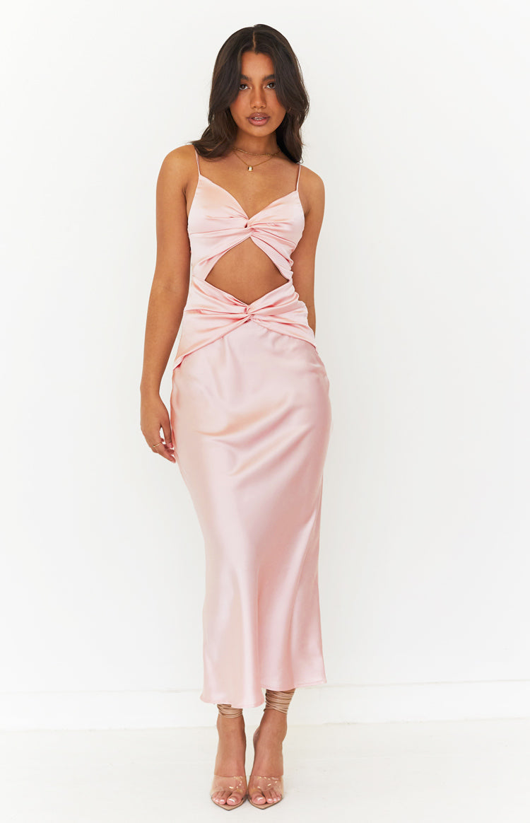 Amelie Pink Twist Satin Midi Dress Image