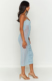 Andrea Blue Ruched Sheer Midi Dress – Beginning Boutique US