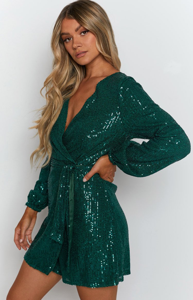 Avenue Sequin Mini Dress Emerald Image