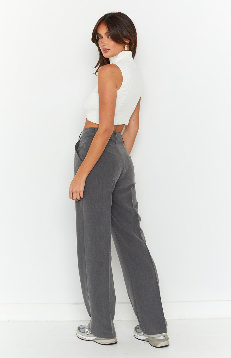 Cabo Grey Straight Leg High Waisted Tailored Pant Image