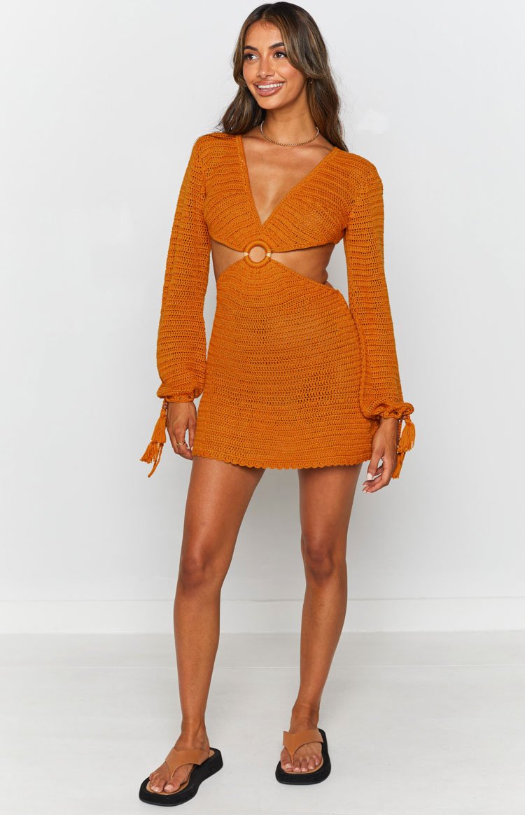 Cleo Crochet Dress Mustard – Beginning Boutique US