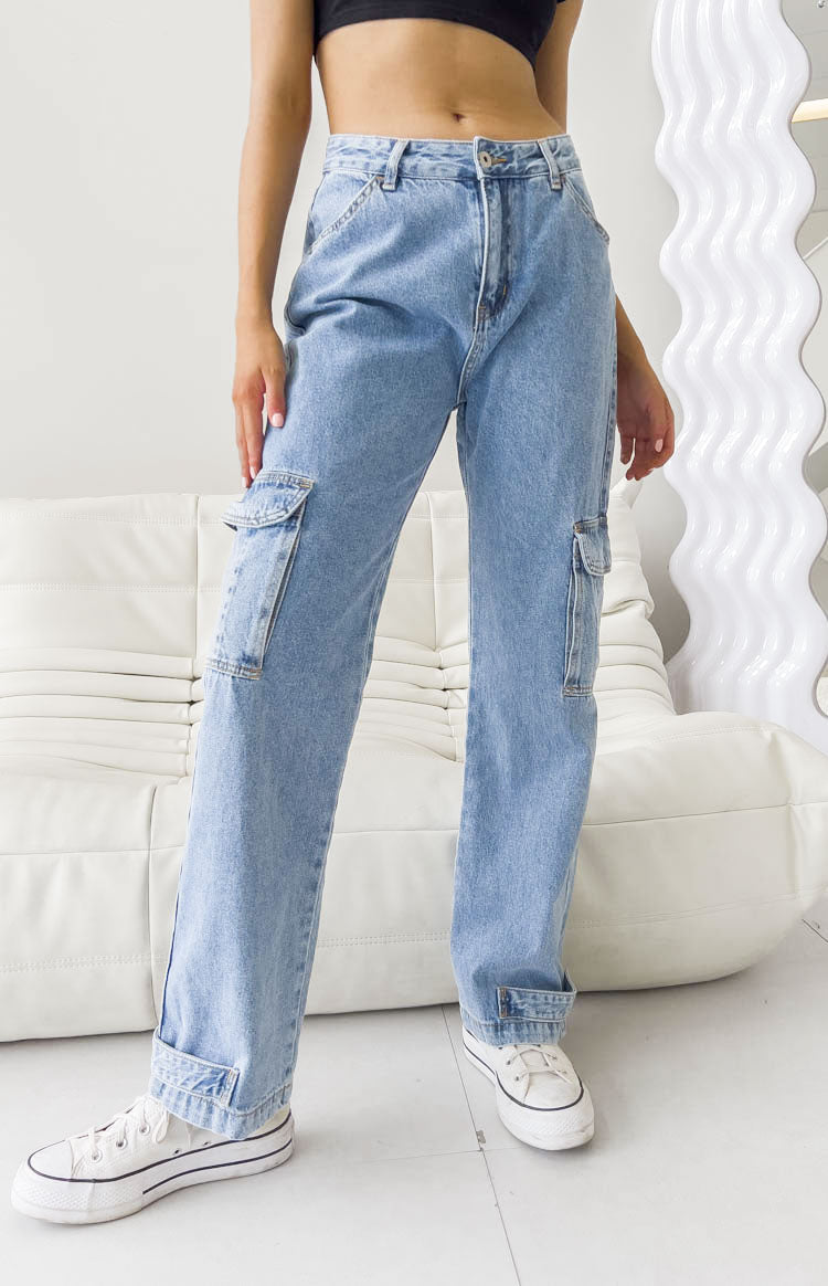 Coco Blue Denim Cargo Jeans Beginning Boutique US