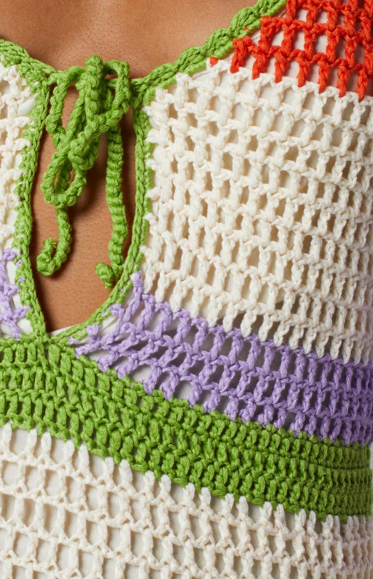 Donovan White Stripe Crochet Dress Image