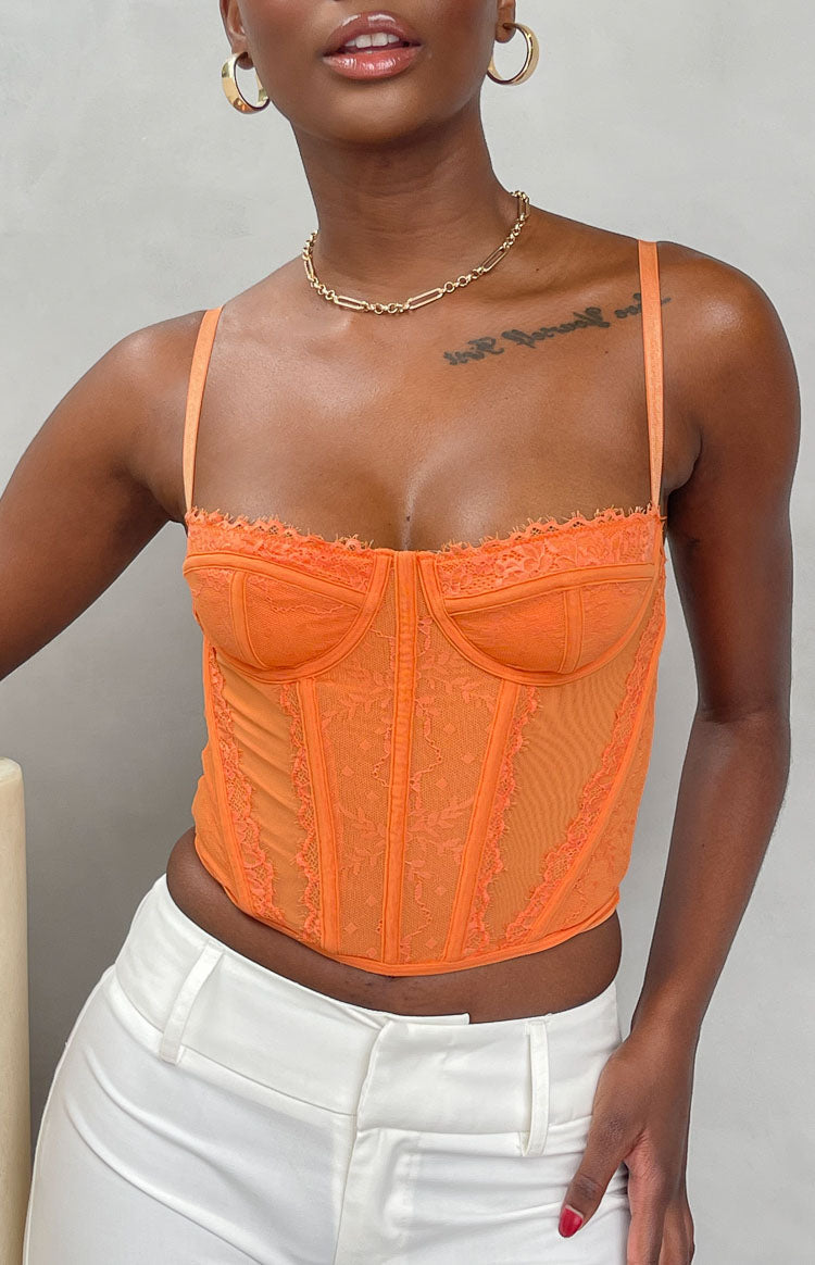 Evangeline Orange Lace Corset Top Image