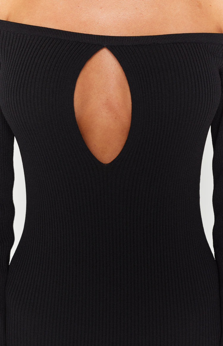Inessa Black Off Shoulder Knit Maxi Dress Image