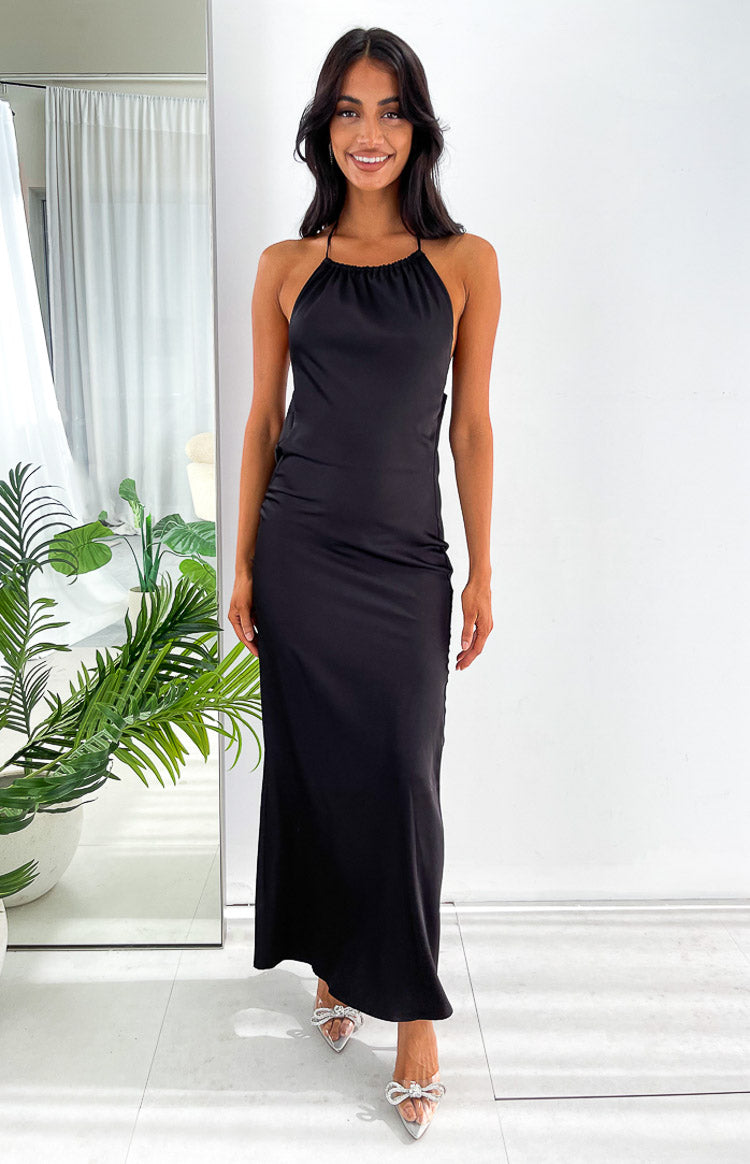 Kalley Black Halter Formal Maxi Dress Image