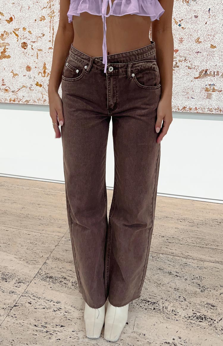 Kansis Brown Uneven Waist Jeans Image