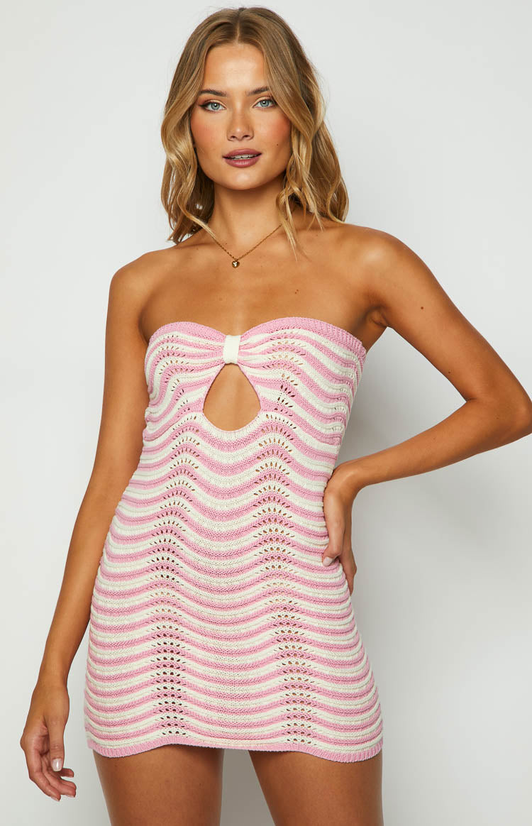 Klara Pink Striped Knit Mini Dress Image