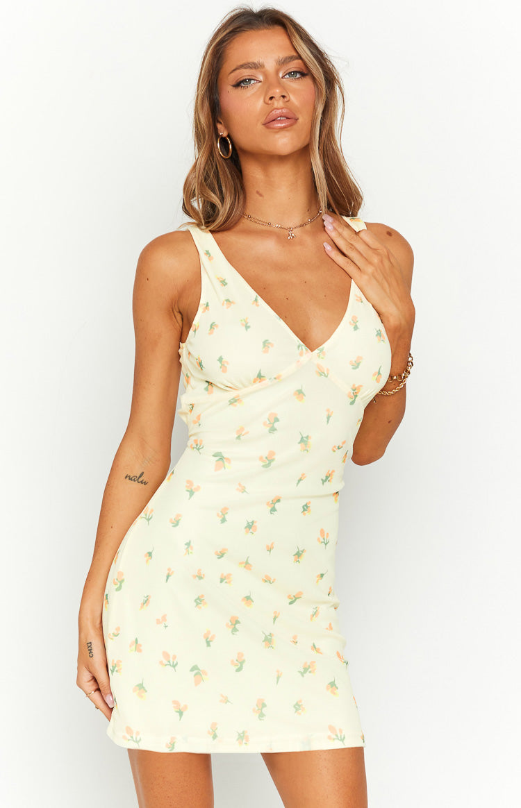 Laurie Yellow Floral Mesh Mini Dress Image