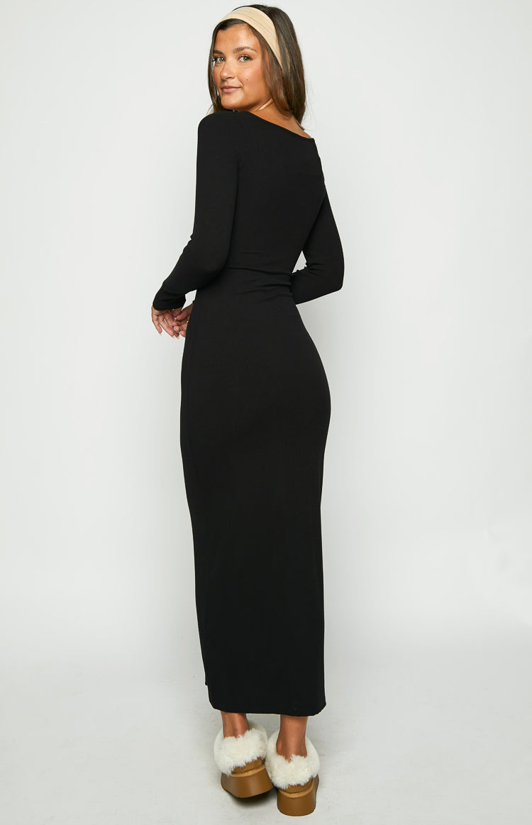 Lily Black Long Sleeve Maxi Dress Image