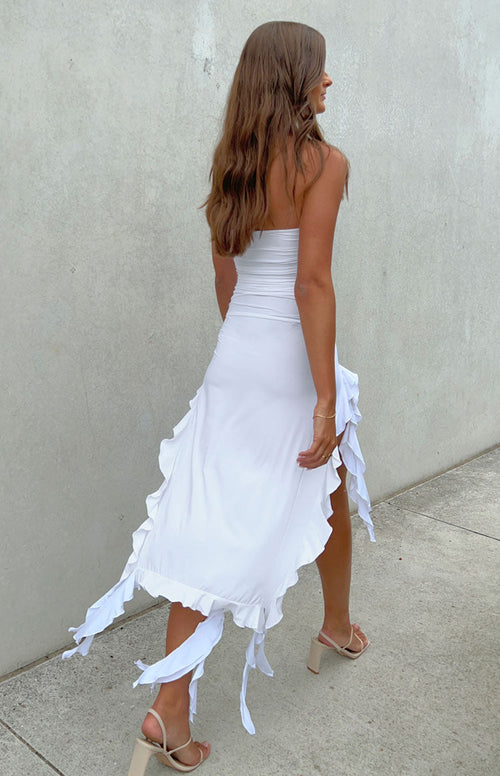 Lioness Rendezvous White Strapless Midi Dress – Beginning Boutique US