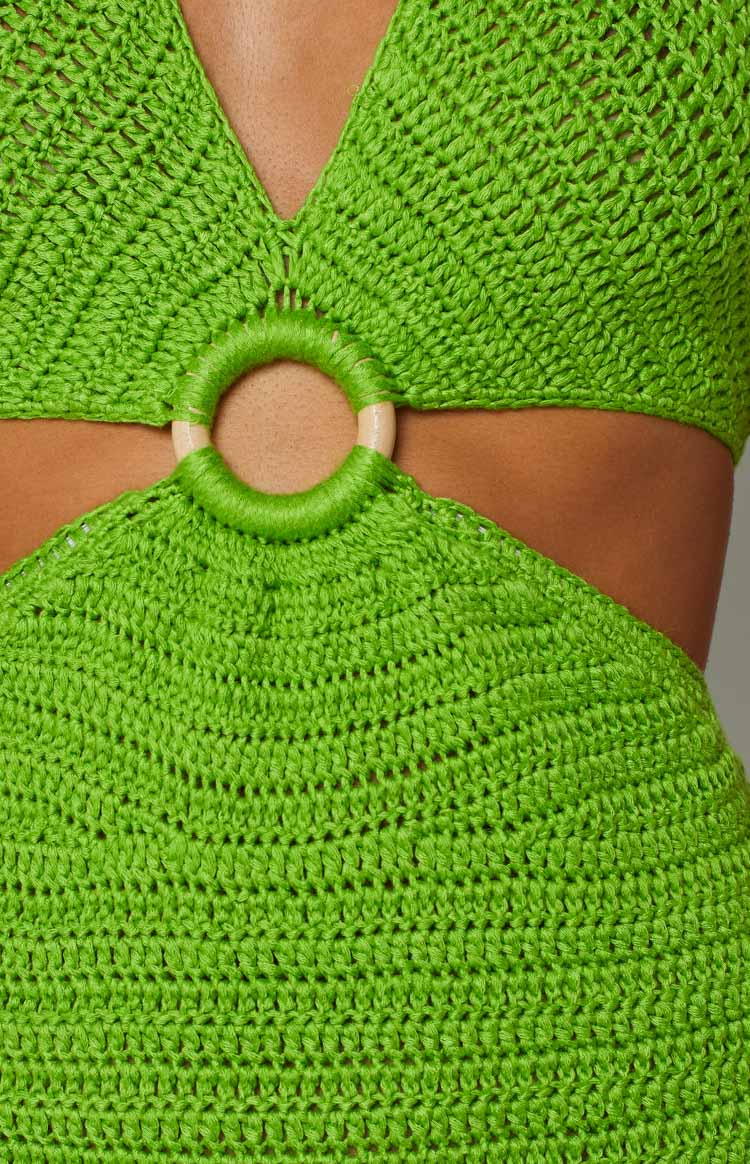 Love Sick Green Crochet Halter Mini Dress Image